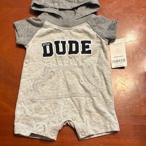 Carter's Gray 'Little DUDE' Hooded One-Piece Romper
